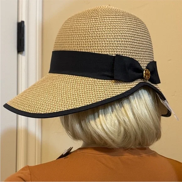 Tory Burch✨ Tan and black Sun Hat one size UPF 50+ - Picture 12 of 15
